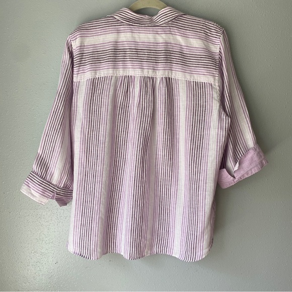 Chico’s Purple Striped Linen Button up Chico’s Size 3/ XL - Picture 2 of 8